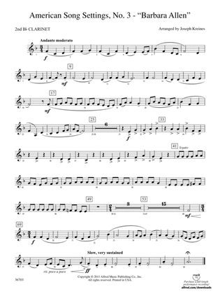 American Song Settings, No. 3 "Barbara Allen": 2nd B-flat Clarinet