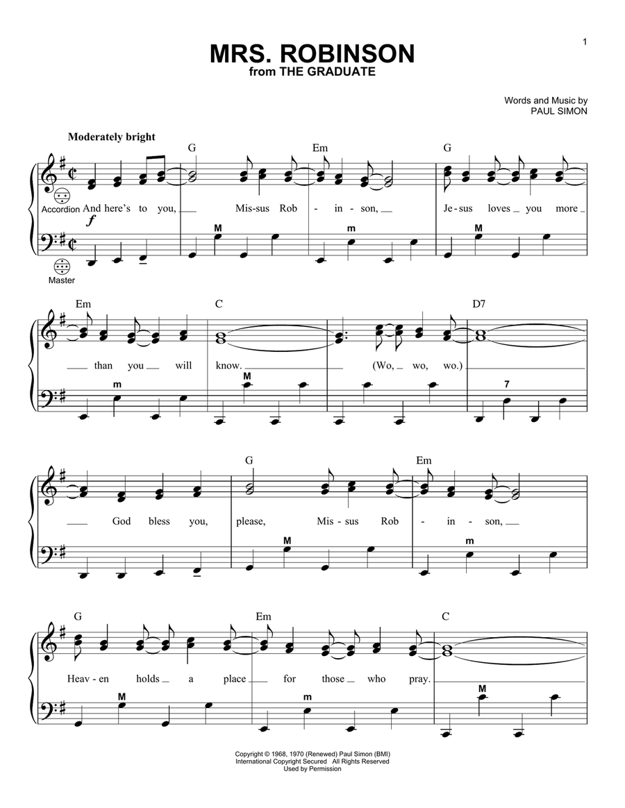 Mrs. Robinson Piano scores gallery preview page 1