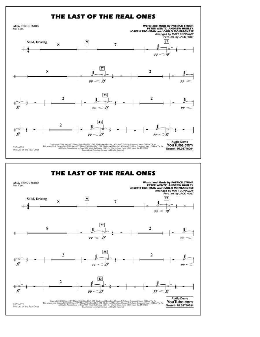 Last of the Real Ones (arr. Matt Conaway) - Aux Percussion Percussion scores gallery preview page 1