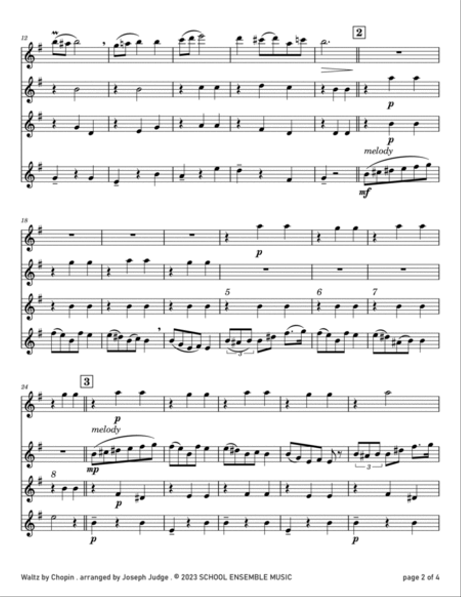 Waltz by Chopin for Clarinet Quartet in Schools Clarinet Quartet scores gallery preview page 2