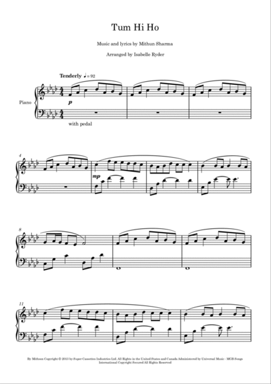 Tum Hi Ho Tum Hi Ho Piano Solo scores gallery preview page 2