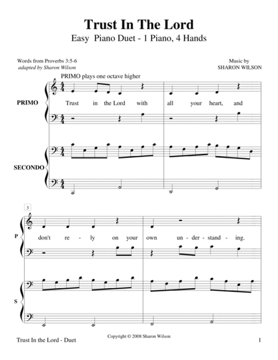 Trust In the Lord (Easy Piano Duet; 1 Piano, 4 Hands) image number null