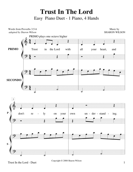 Trust In the Lord (Easy Piano Duet; 1 Piano, 4 Hands) image number null