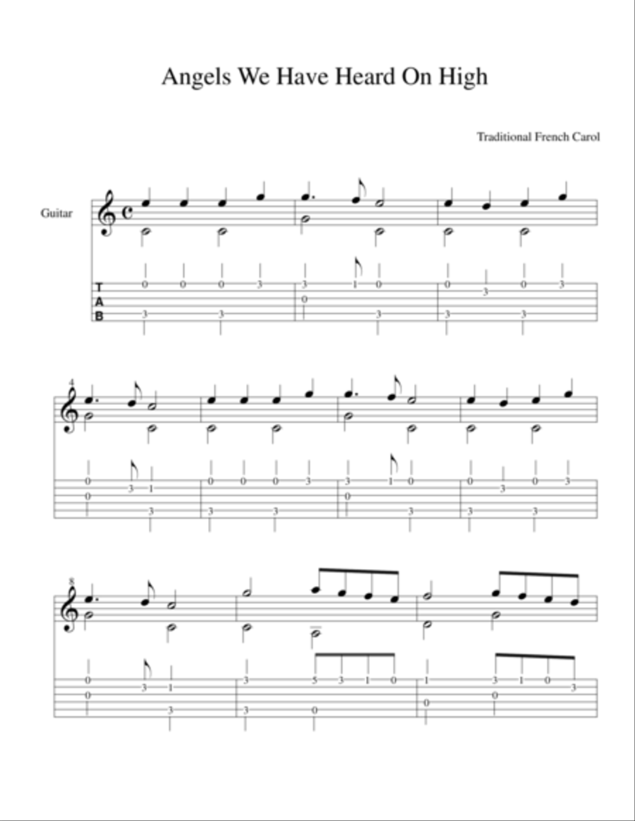 Easy Finger-Style Christmas (TAB) Guitar Tablature scores gallery preview page 1