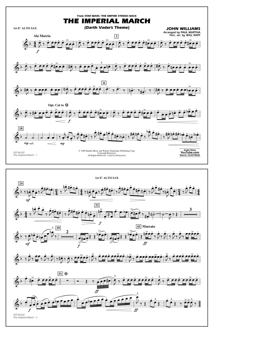 The Imperial March (Darth Vader's Theme) - 1st Eb Alto Saxophone Alto Saxophone scores gallery preview page 1