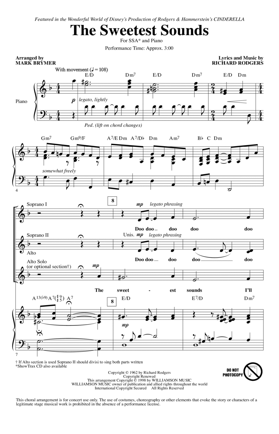 The Sweetest Sounds (from Cinderella) (arr. Mark Brymer) SSA scores gallery preview page 1