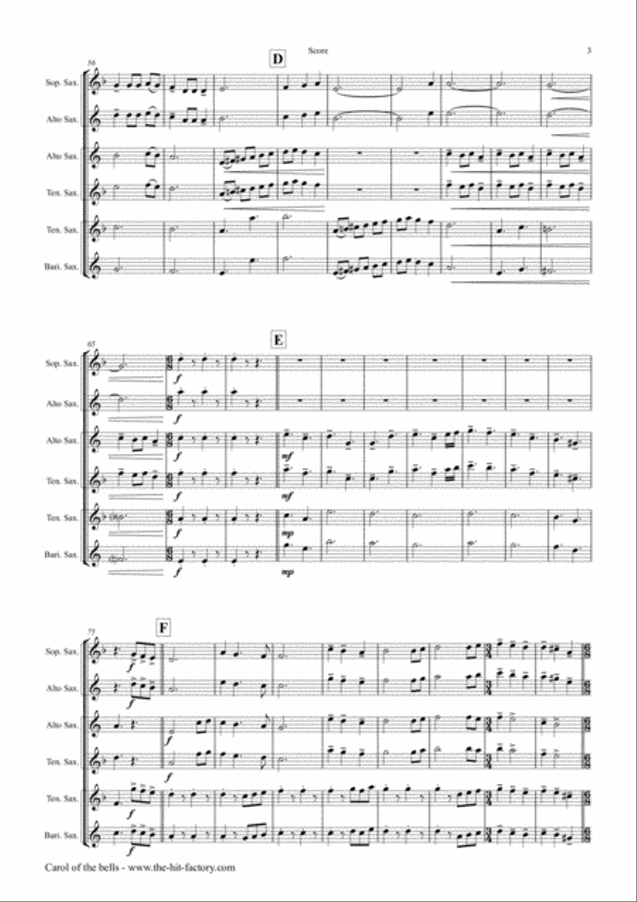 Carol of the Bells - Pentatonix style - Saxophone Trio Woodwind Trio scores gallery preview page 3