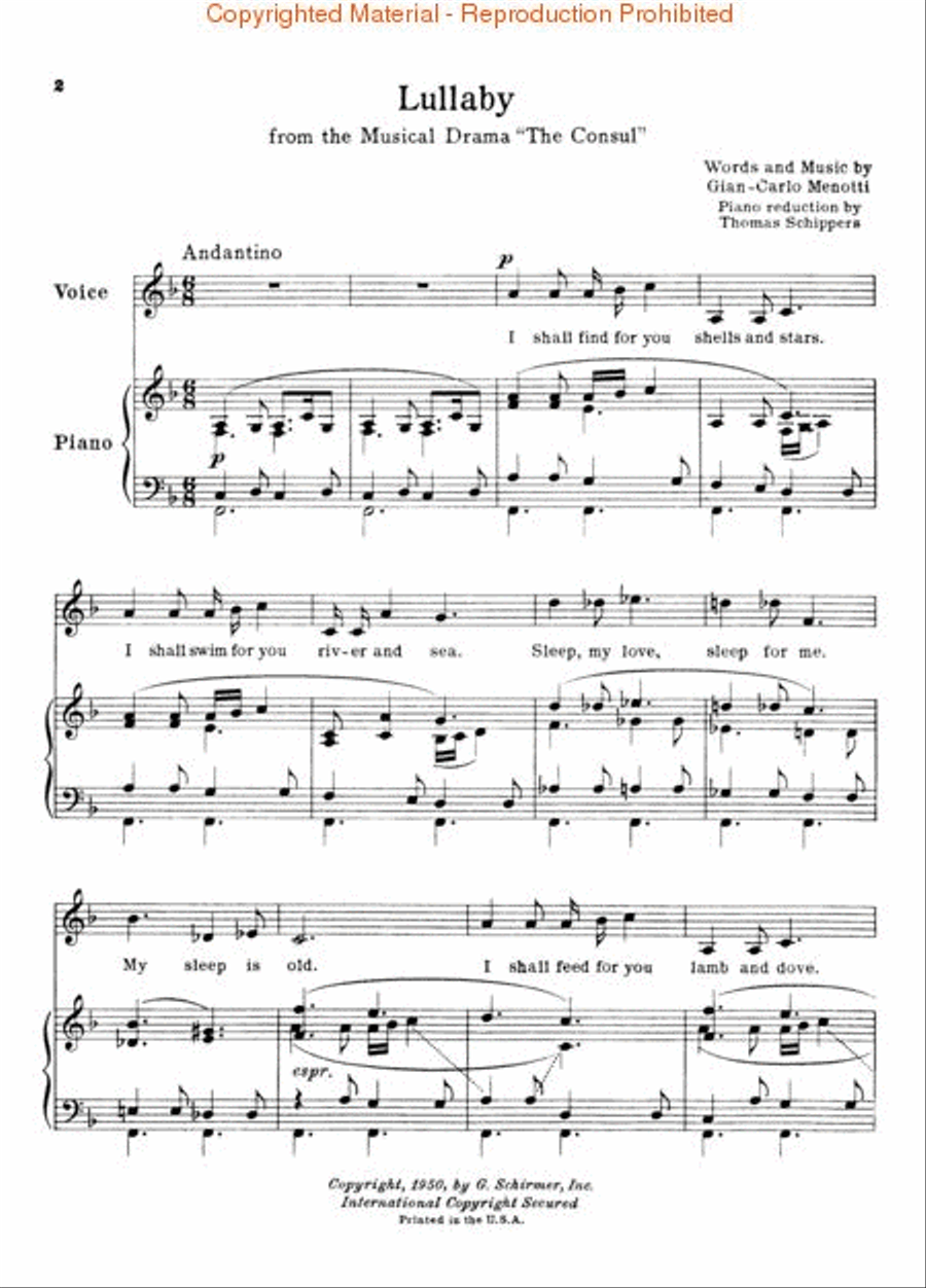 Lullaby (from The Consul) Voice scores gallery preview page 2