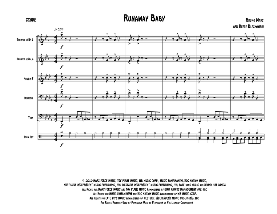 Runaway Baby Brass Quintet scores gallery preview page 1