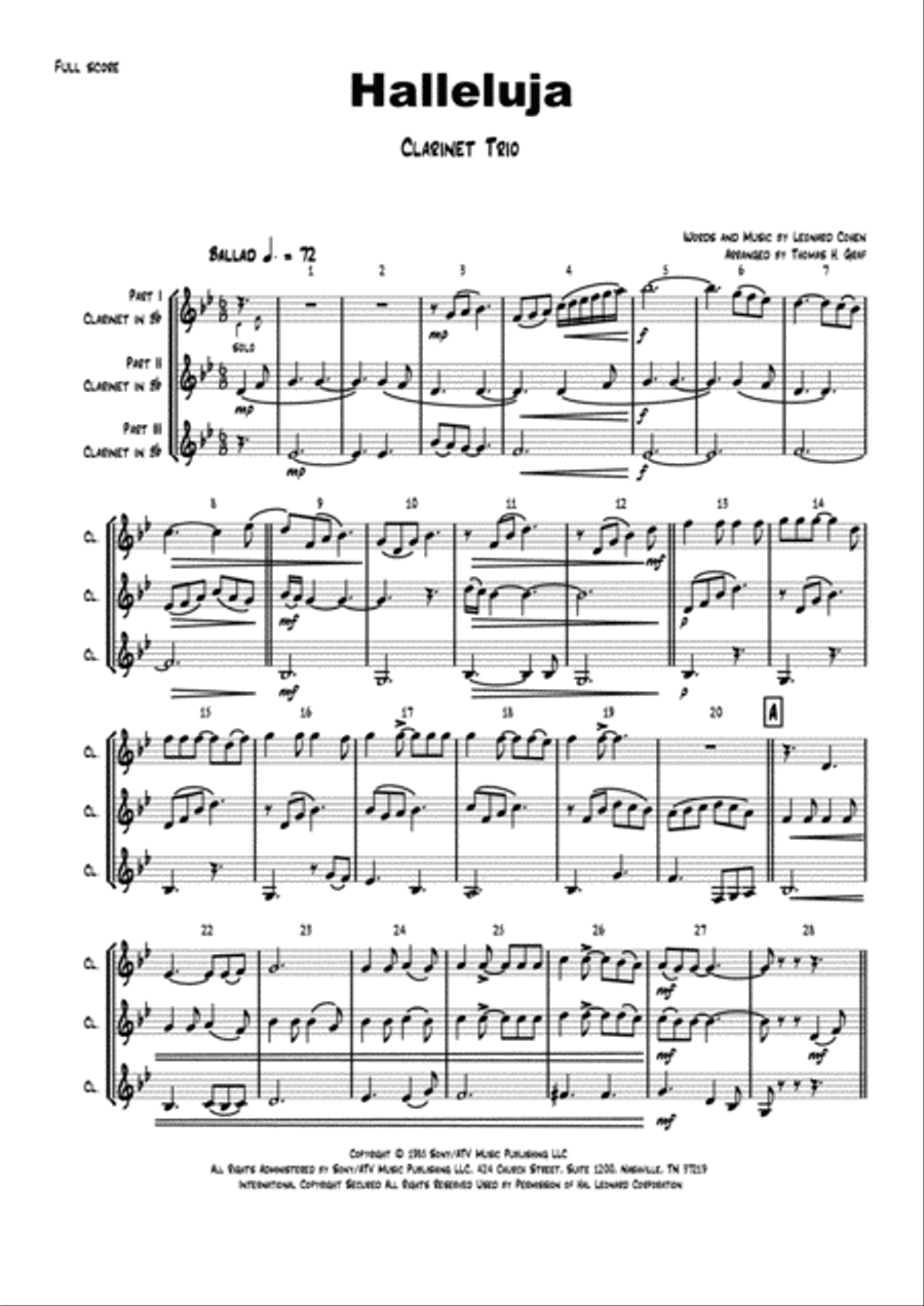 Hallelujah Woodwind Ensemble scores gallery preview page 1