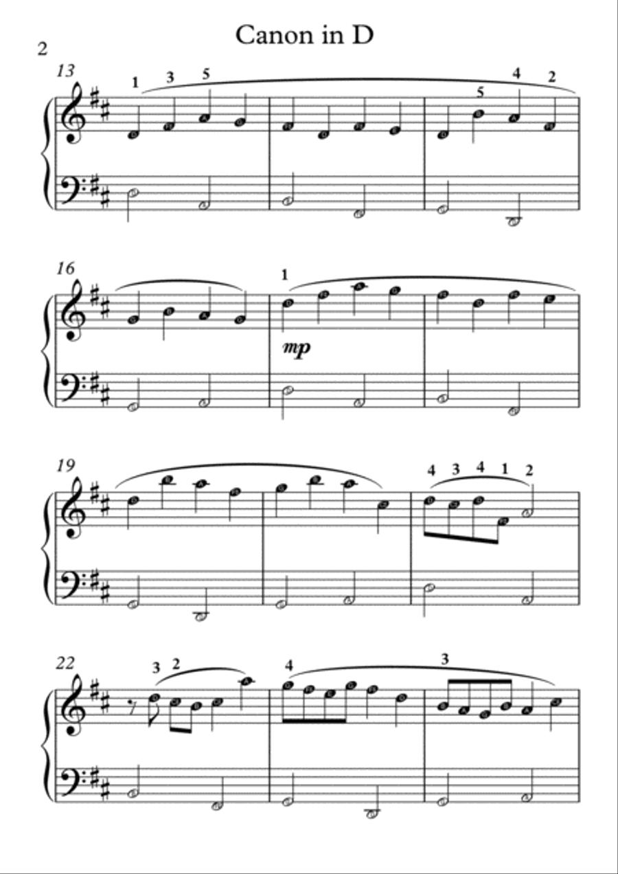 Johann Pachelbel - Canon in D - EASY TO READ FORMAT with NOTE NAMES Piano Solo scores gallery preview page 2