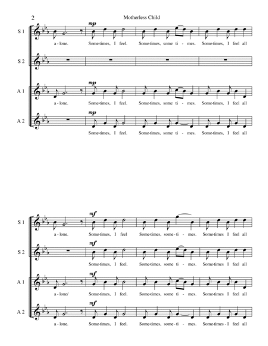 Motherless Child Motherless Child SSA scores gallery preview page 2