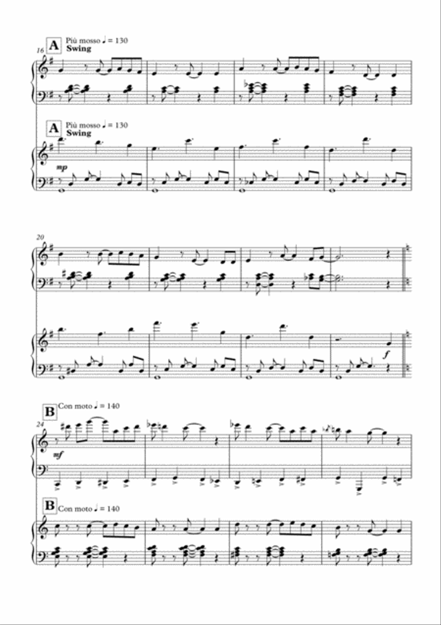We Wish You a Merry, Swingy Christmas. Fun, jazz variations on a Christmas carol for 2 pianos 2 Pianos, 4-Hands scores gallery preview page 3