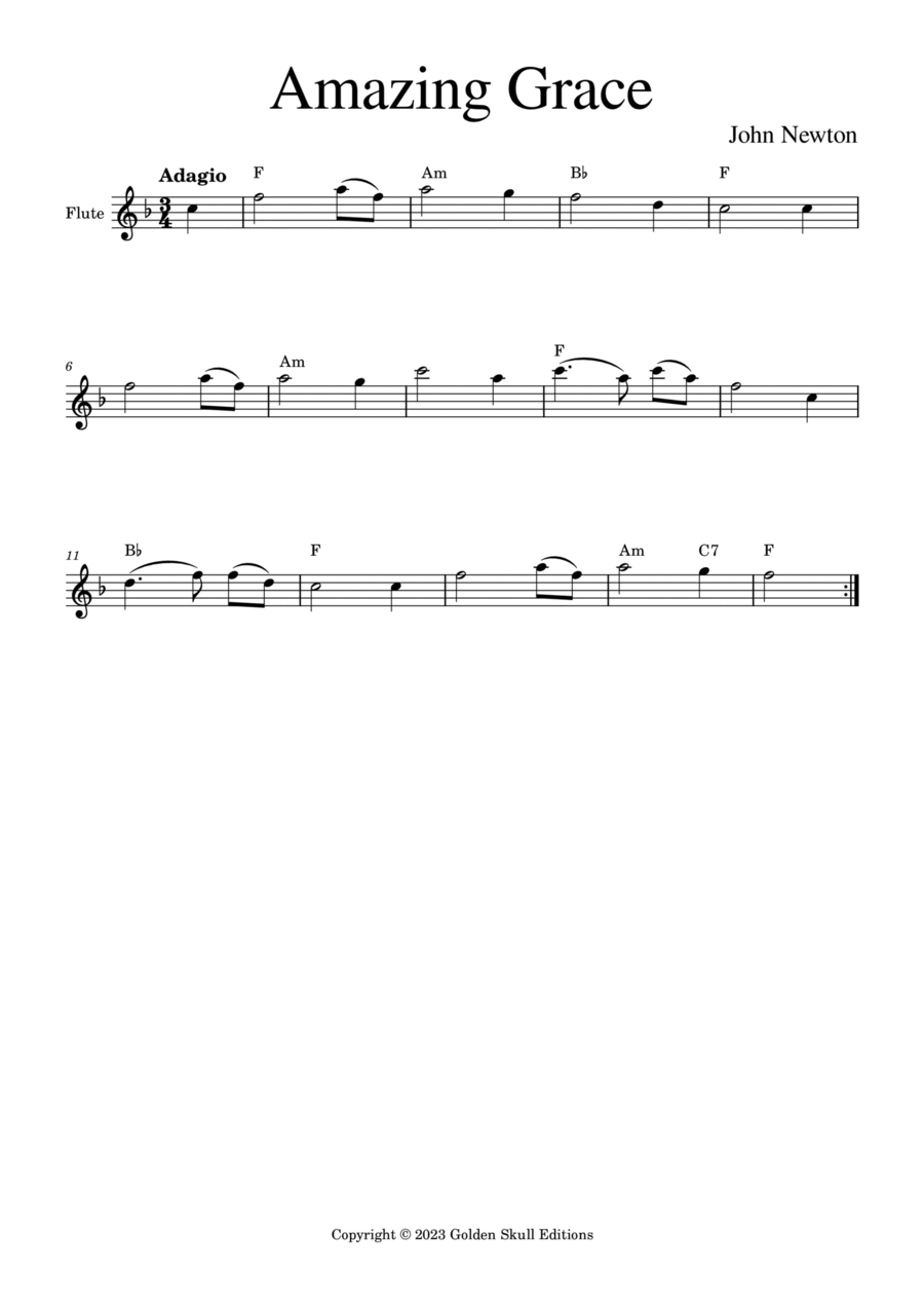 Amazing Grace Flute Solo scores gallery preview page 1