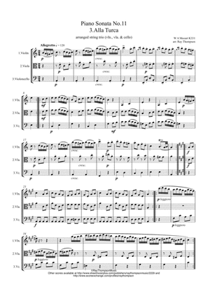 Book cover for Mozart: Piano Sonata No.11 in A K331. Mvt. III Rondo Alla Turca (Turkish March) - string trio