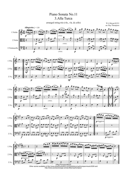 Mozart: Piano Sonata No.11 in A K331. Mvt. III Rondo Alla Turca (Turkish March) - string trio image number null