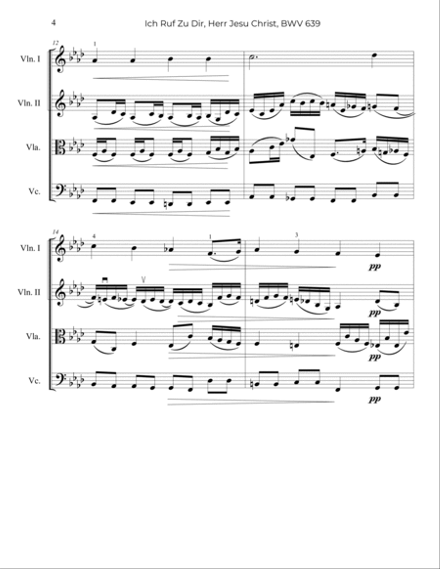 Bach: Ich Ruf Zu Dir, Herr Jesu Christ, BWV 639 - String Quartet String Quartet scores gallery preview page 5