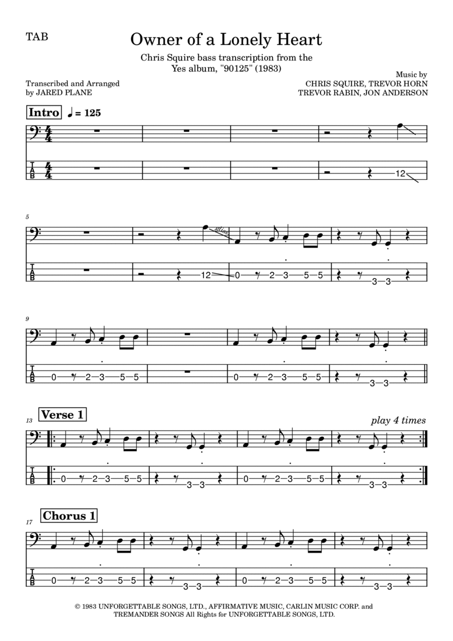 Owner Of A Lonely Heart Guitar Tablature scores gallery preview page 1