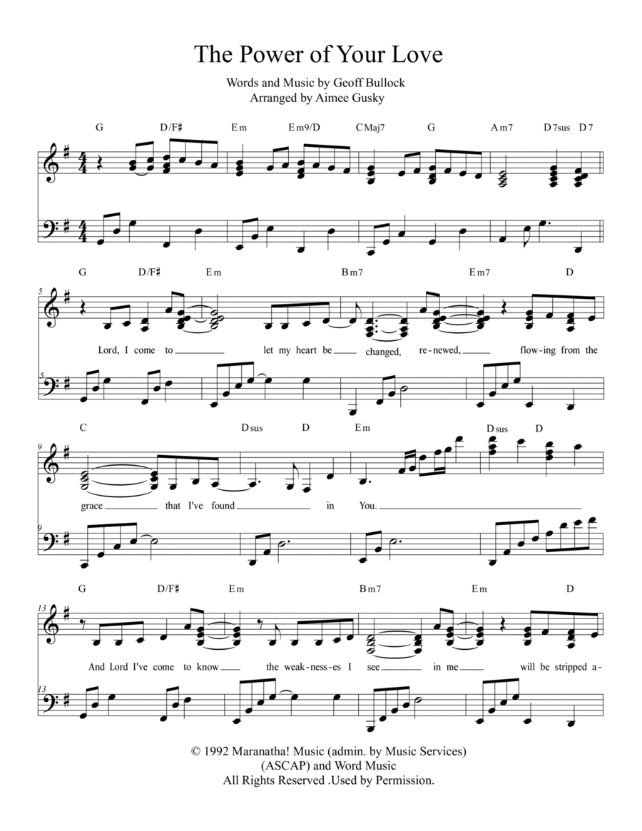 The Power Of Your Love Piano Solo scores gallery preview page 1