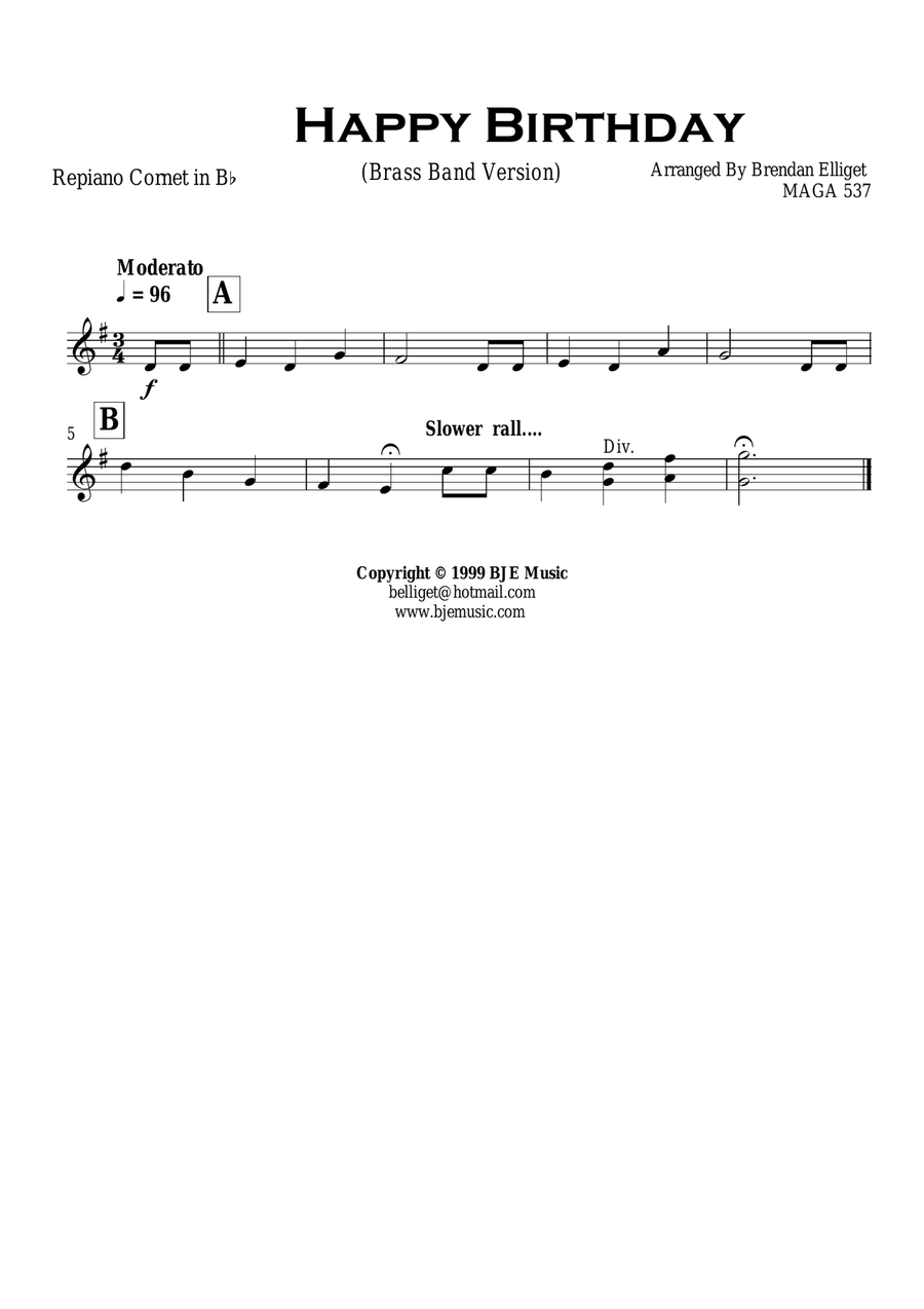 Happy Birthday - Brass Band Score and Parts PDF image number null