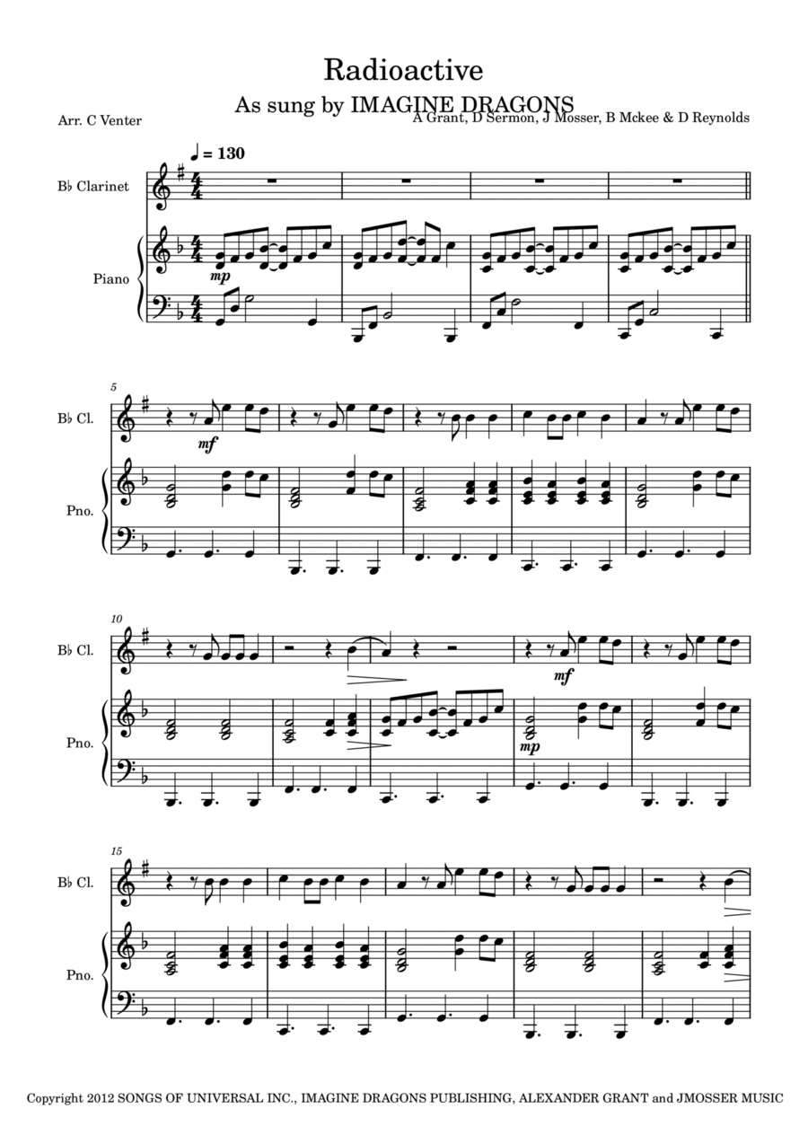 Radioactive B-Flat Clarinet scores gallery preview page 1