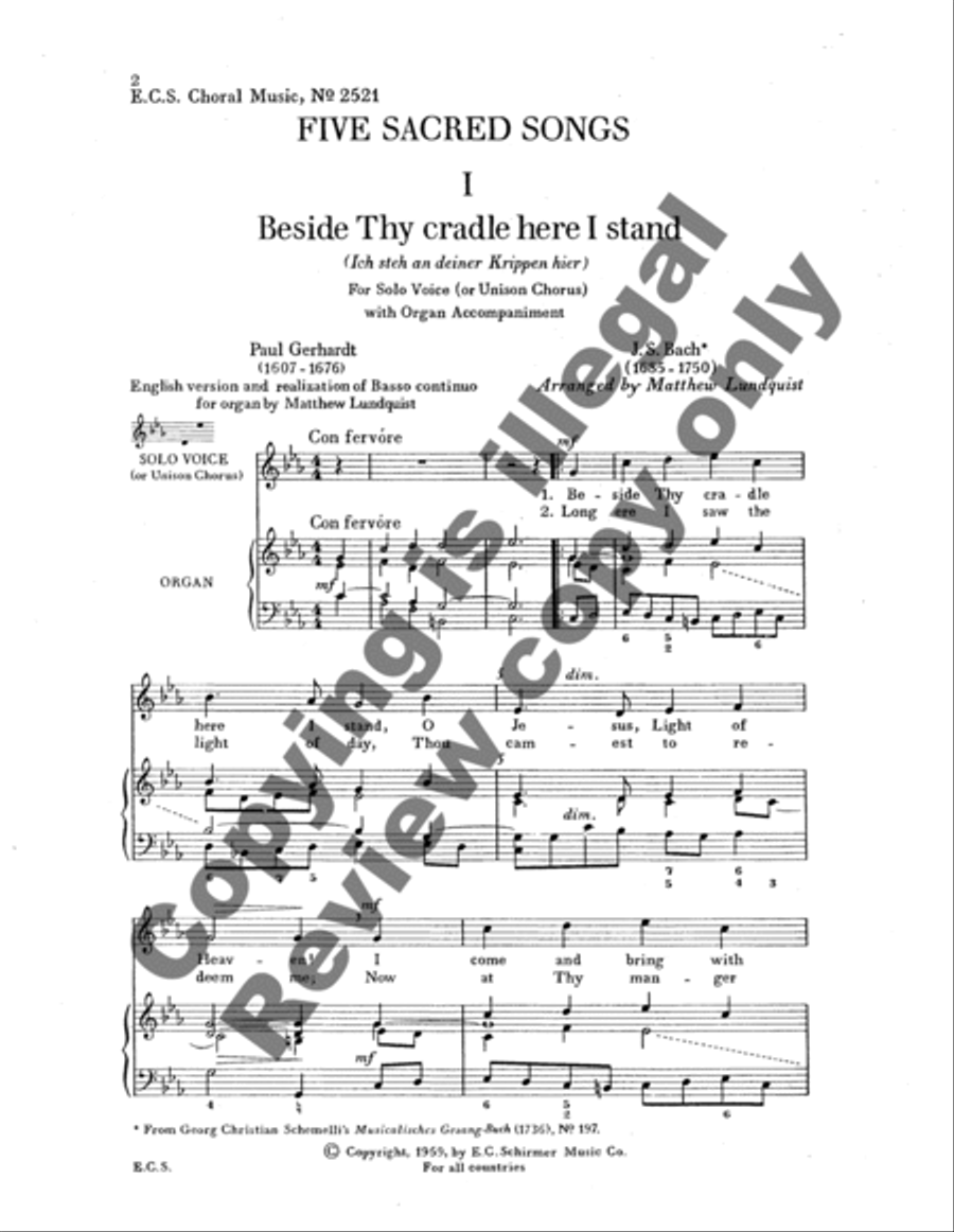 Schemelli Gesangbuch: Five Sacred Songs Unison Choir scores gallery preview page 9