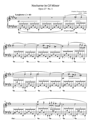 Chopin - Nocturne No.7 in C-Sharp Minor, Op.27, No.1 - Original With Fingered - For Piano Solo