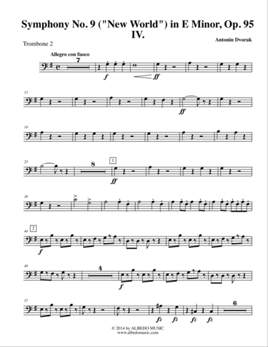 Dvorak Symphony No. 9, New World, Movement IV - Trombone in Bass Clef 2 (Transposed Part), Op.95 Trombone Solo scores gallery preview page 1