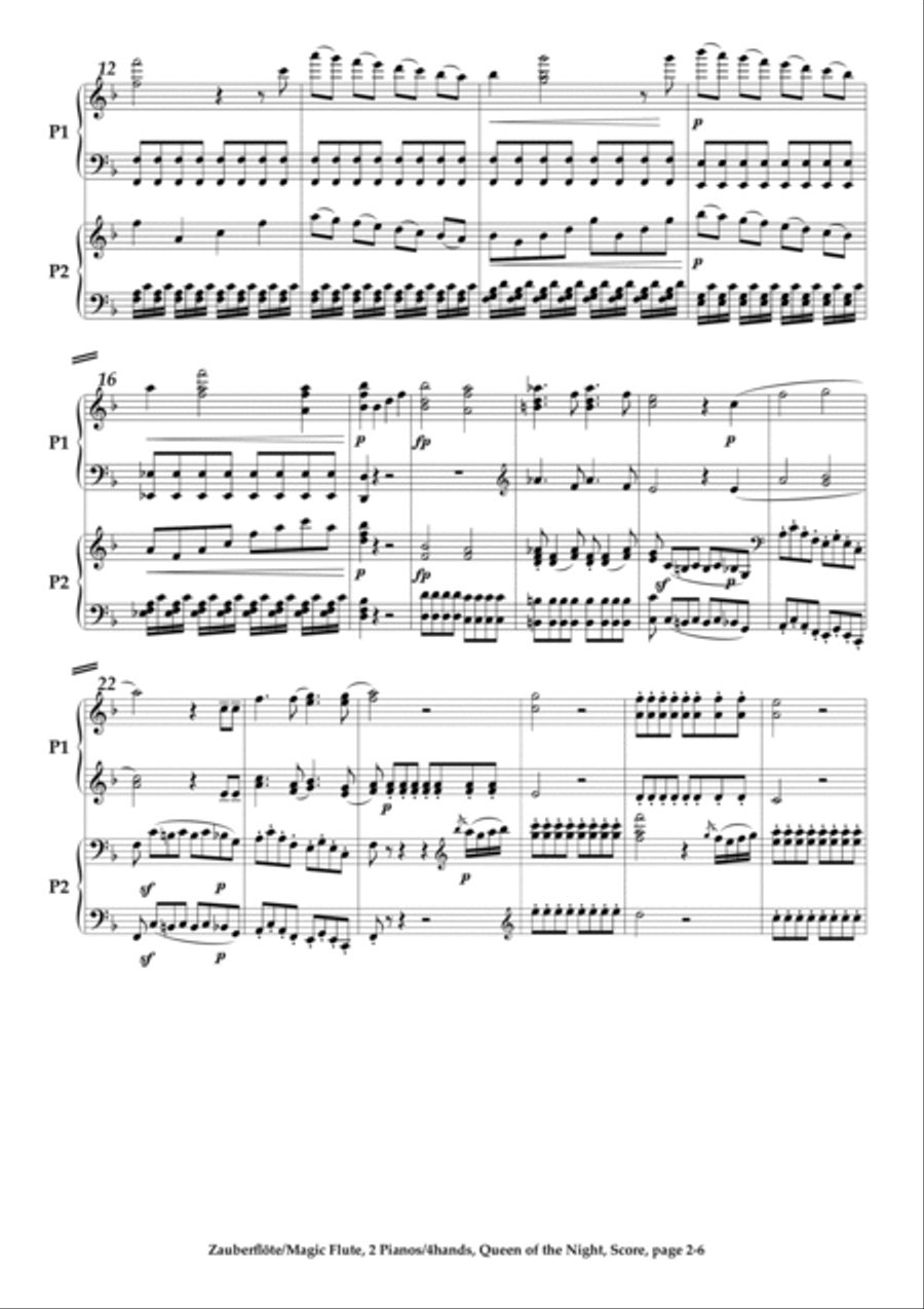 Magic Flute / Zauberflöte: Queen of the Night (Revenge Aria) / Königin der Nacht (Rachearie) 2 Pianos, 4-Hands scores gallery preview page 2