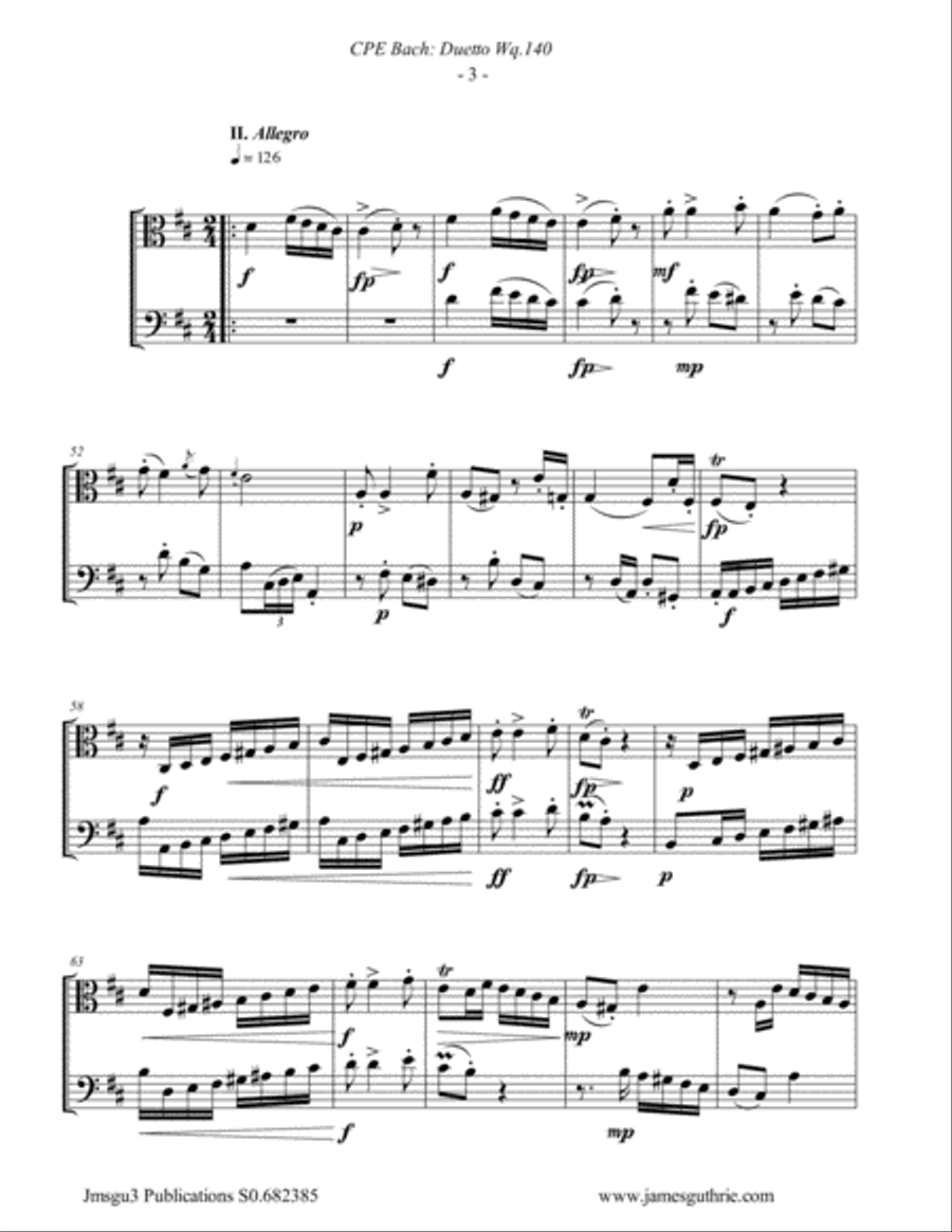CPE Bach: Duetto Wq. 140 for Viola & Cello String Duet scores gallery preview page 3
