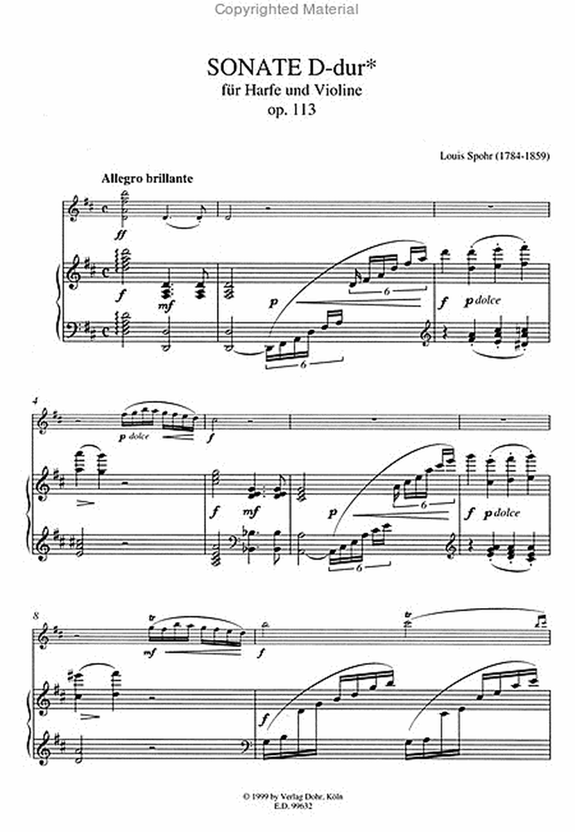 Sonate für Harfe und Violine D-Dur op. 113 (1806) (Original-Tonart)