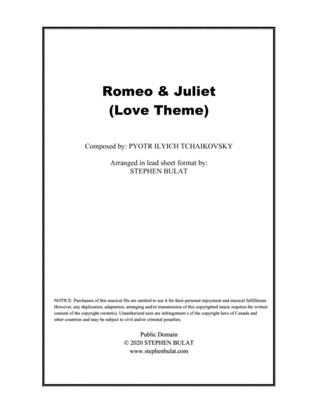 Romeo & Juliet - Love Theme (Tchaikovsky) - Lead sheet (key of D)