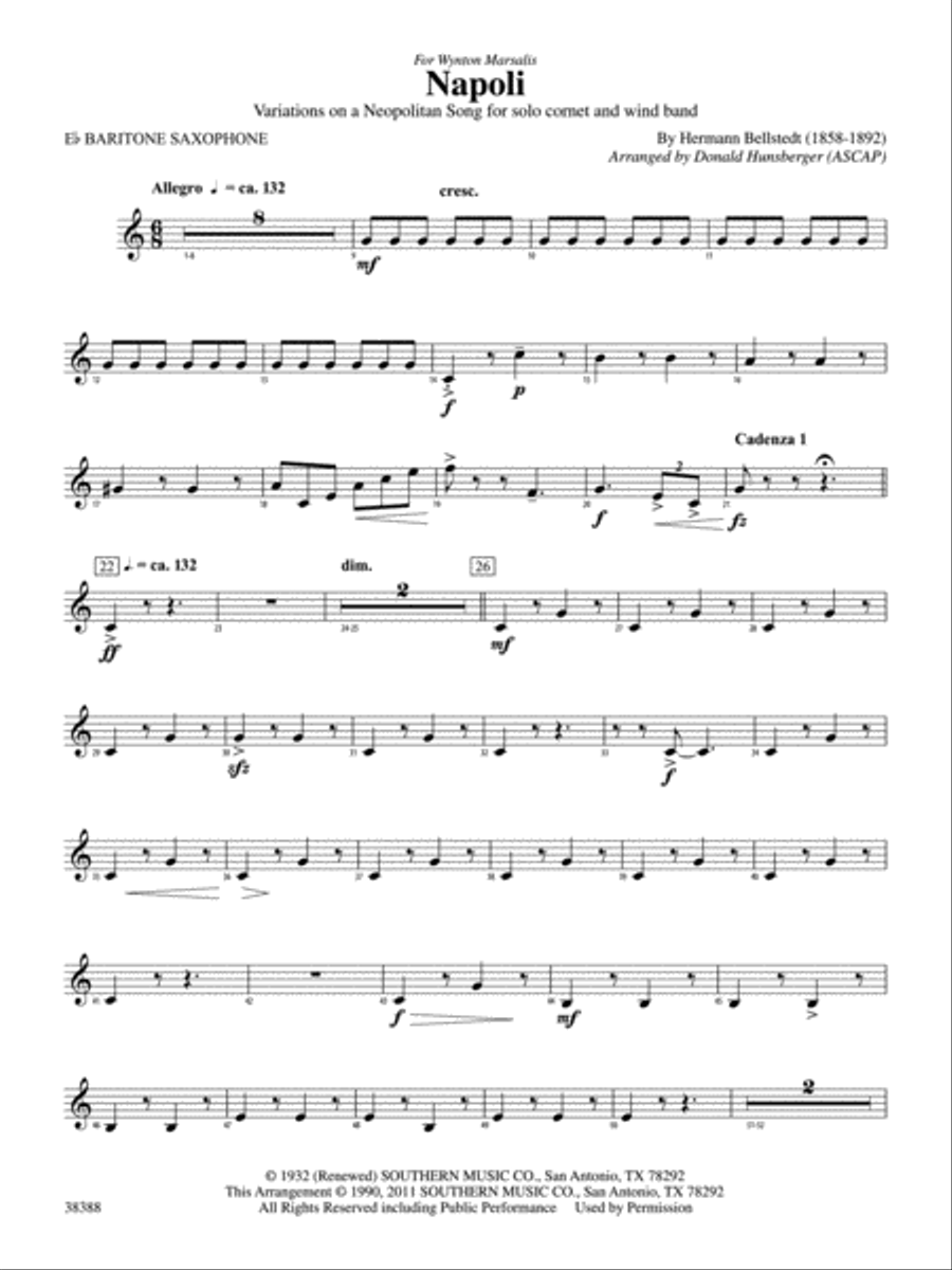Napoli: E-flat Baritone Saxophone Concert Band scores gallery preview page 1