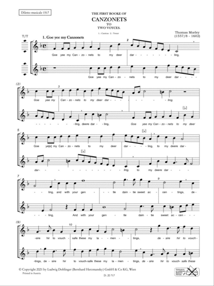 The First Booke of Canzonets to Two Voyces Recorder scores gallery preview page 2