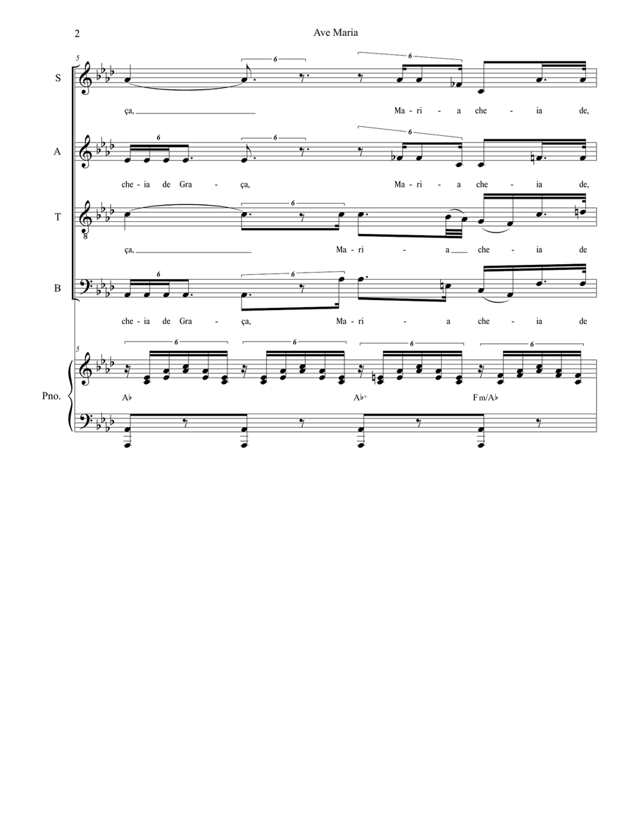 Ave Maria (Portuguese Lyrics - SATB - Medium/Low Key) 4-Part scores gallery preview page 2