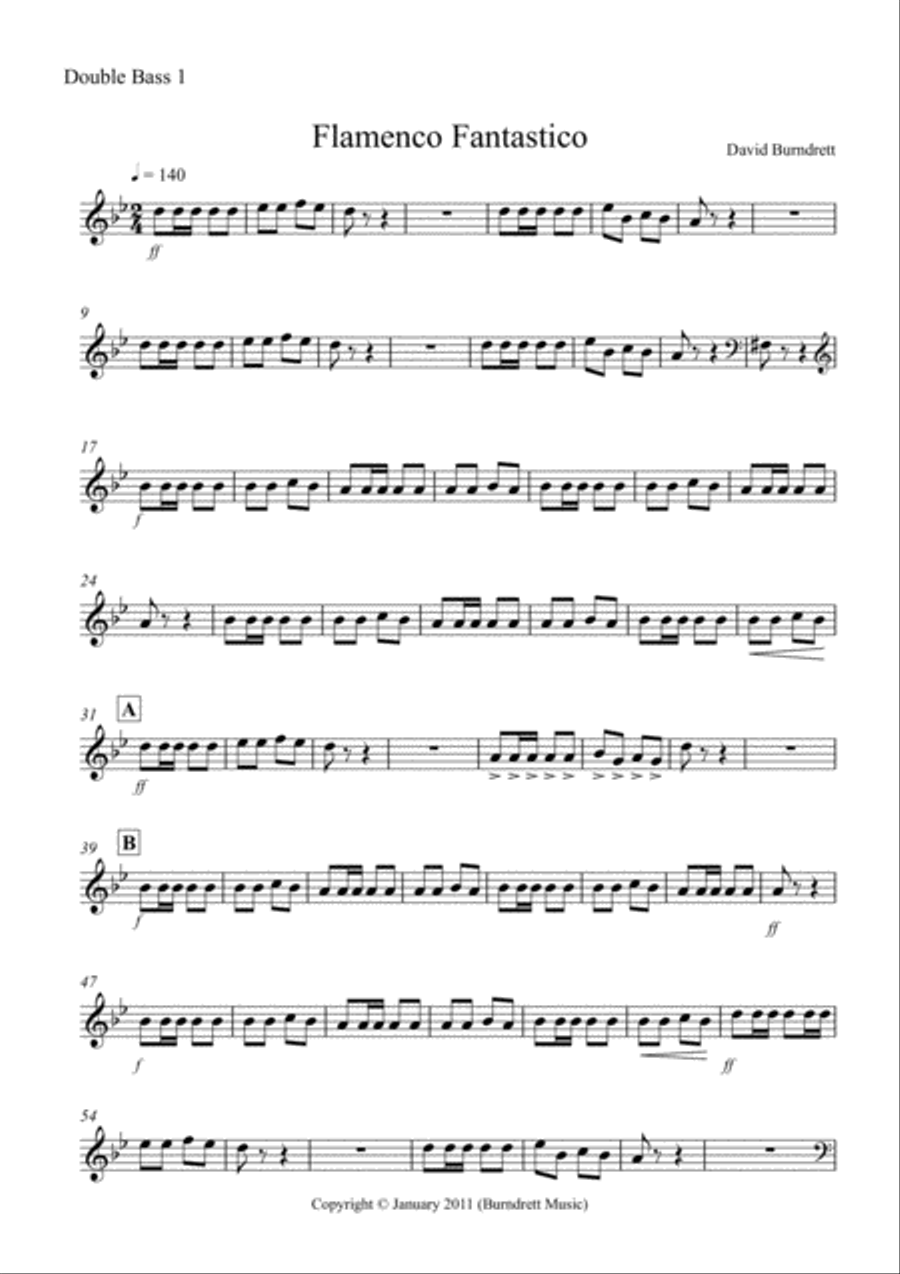 Flamenco Fantastico for Double Bass Quartet Flamenco Fantastico for Double Bass Quartet Double Bass scores gallery preview page 5