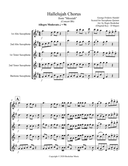 Hallelujah (from "Messiah") (Bb) (Saxophone Quintet - 2 Alto, 2 Tenor, 1 Bari)