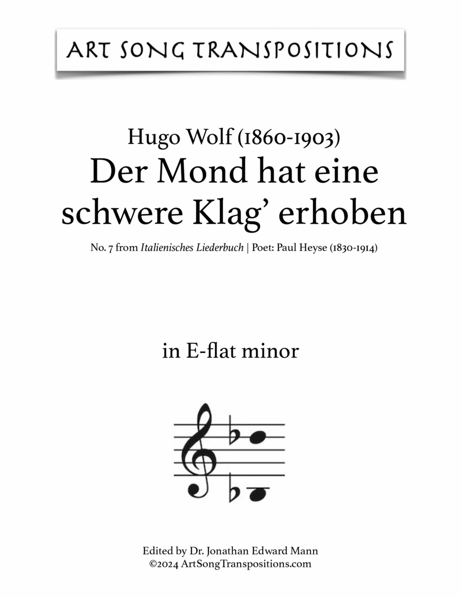 WOLF: Der Mond hat eine schwere Klag' erhoben (transposed to E-flat minor) Voice scores gallery preview page 1