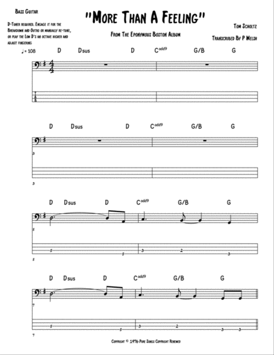 More Than A Feeling Bass Guitar scores gallery preview page 1