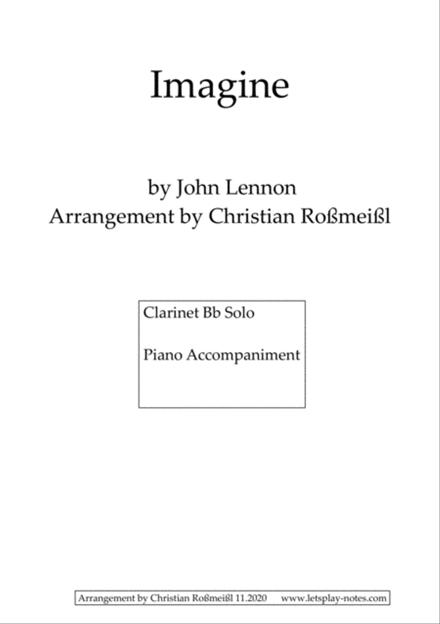 Imagine by John Lennon Clarinet Solo - Digital Sheet Music