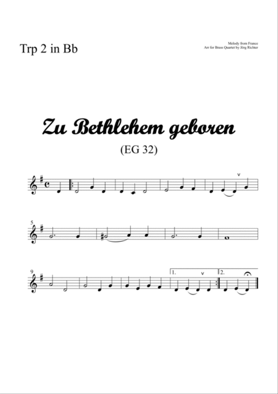 Born in Bethlehem (Zu Bethlehem geboren, EG 32), trad. Christmas Carol for Brass Quartet Brass Quartet scores gallery preview page 6