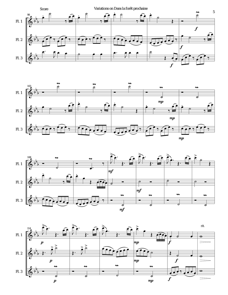 Dans la forêt prochaine (The Cuckoo in the forest) for 3 flutes Flute Solo scores gallery preview page 5