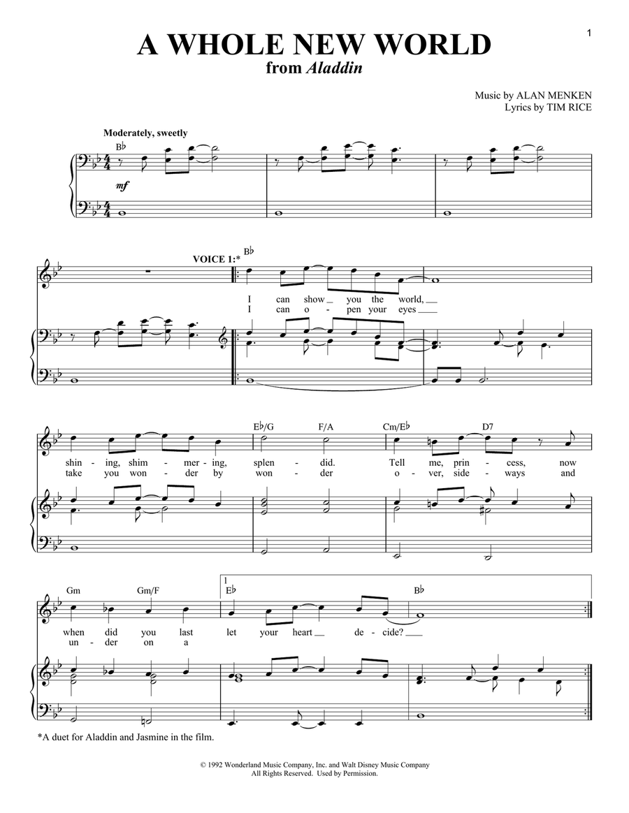 A Whole New World (from Aladdin) Piano scores gallery preview page 1
