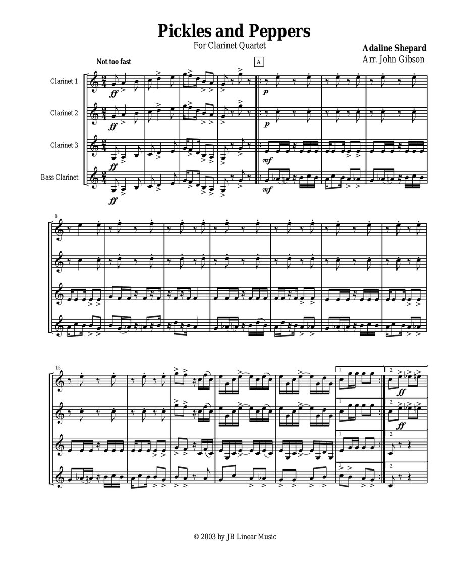 Pickles and Peppers Rag for clarinet quartet Clarinet Quartet scores gallery preview page 1