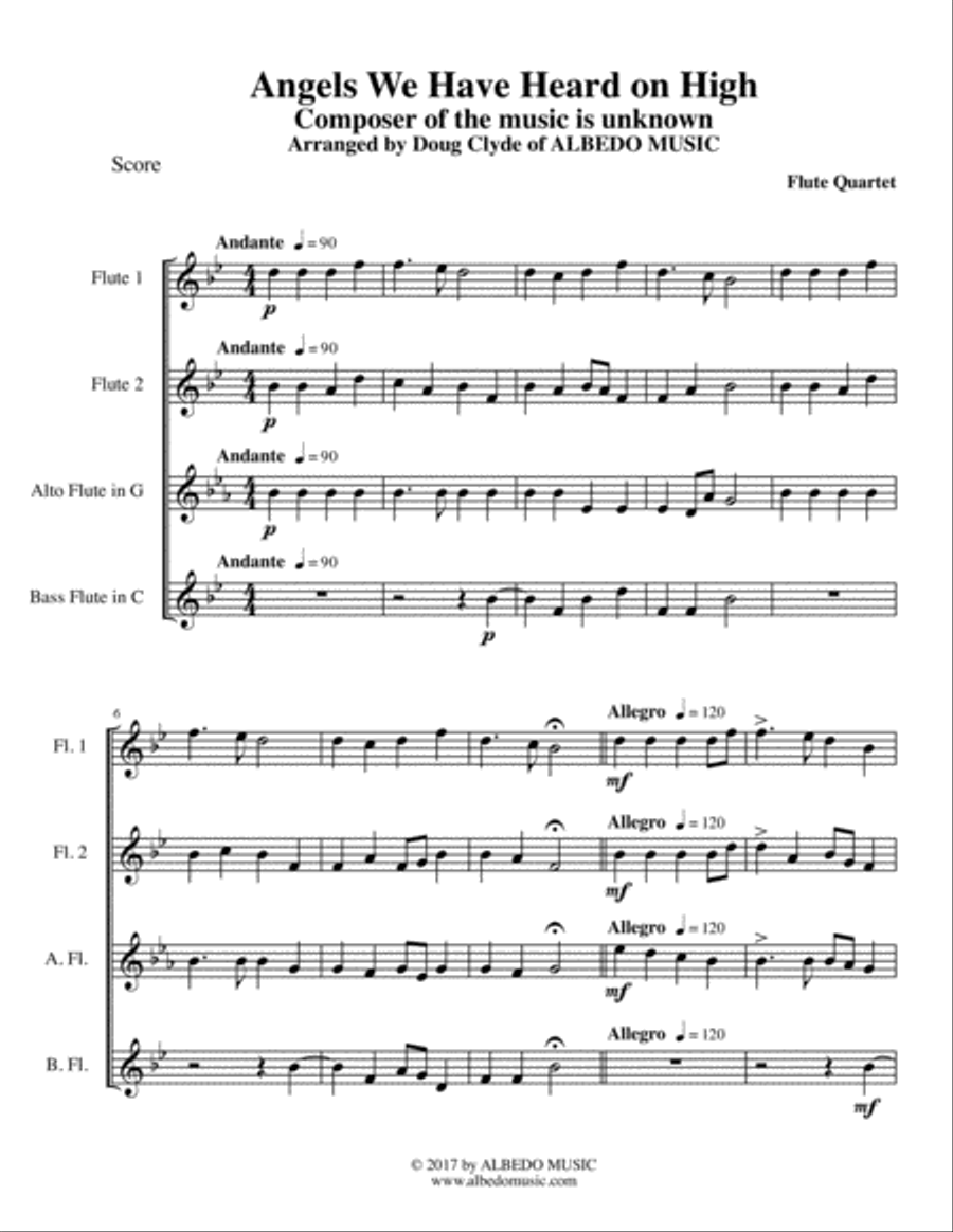 Angels We Have Heard on High for Flute Quartet Flute Quartet scores gallery preview page 1