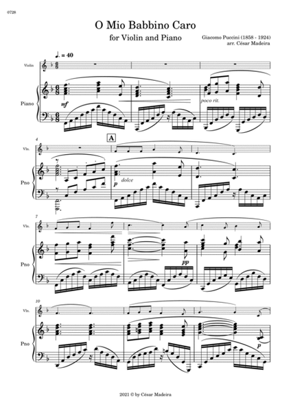 O Mio Babbino Caro by Puccini - Violin and Piano (Full Score) image number null