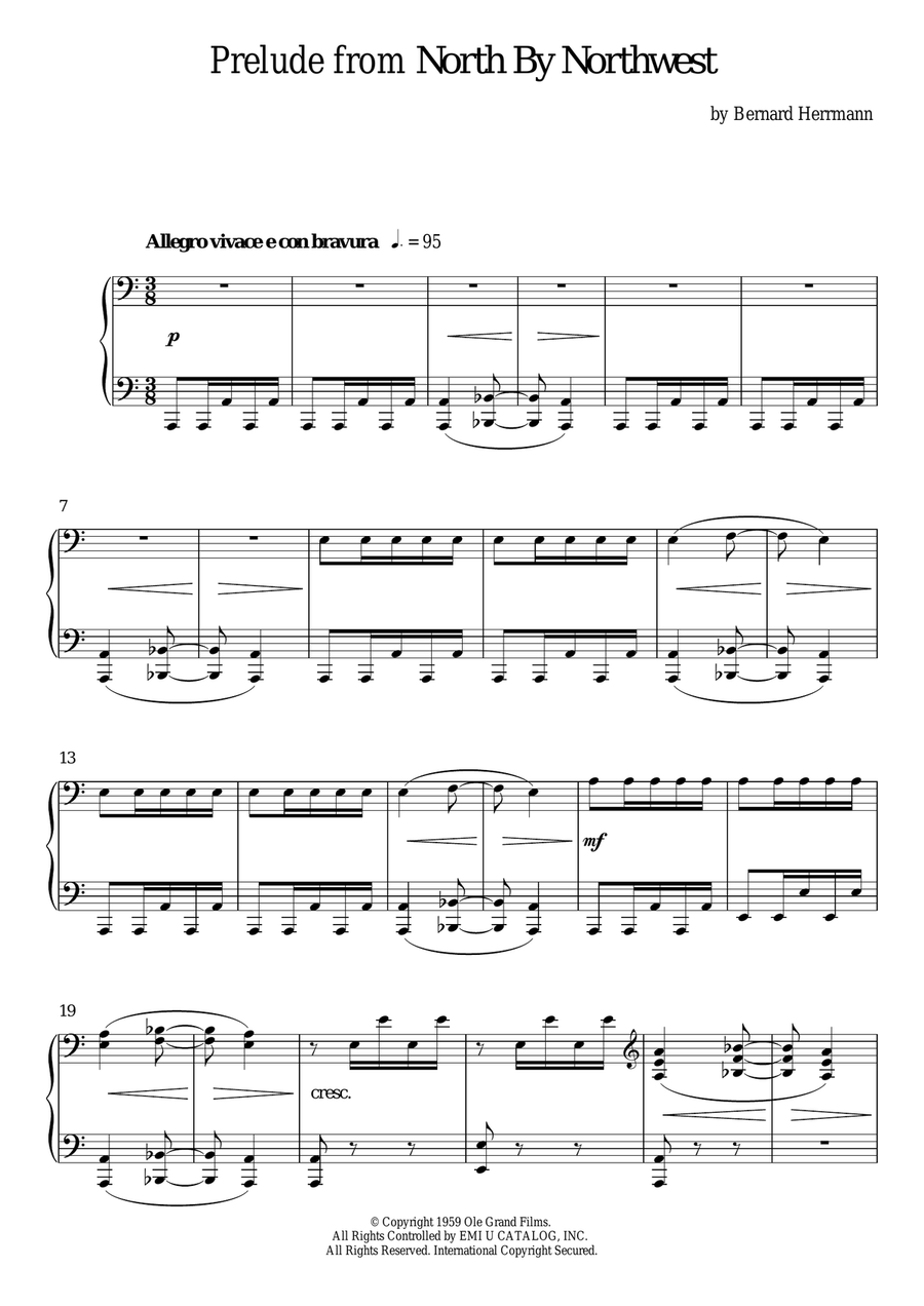 Prelude From North By Northwest Piano Solo scores gallery preview page 1