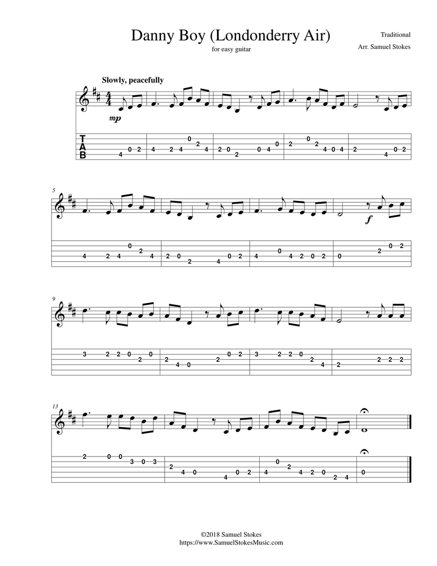 Danny Boy (Londonderry Air) - for easy guitar with TAB Acoustic Guitar scores gallery preview page 1