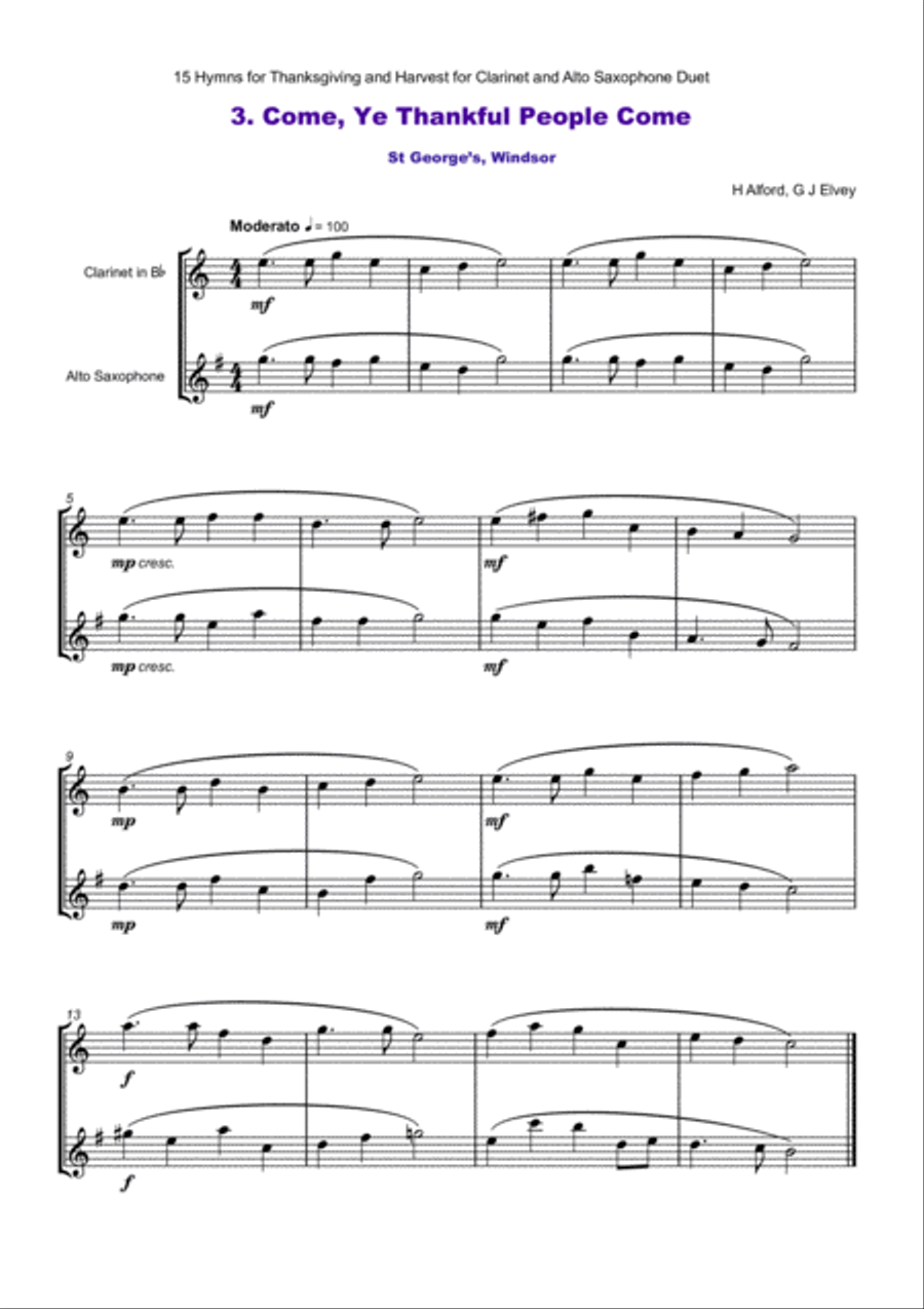 15 Favourite Hymns for Thanksgiving and Harvest for Clarinet and Alto Saxophone Duet Woodwind Duet scores gallery preview page 4