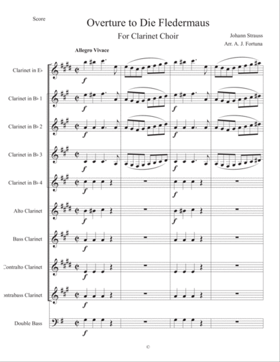 Overture to Die Fledermaus Woodwind Ensemble scores gallery preview page 1